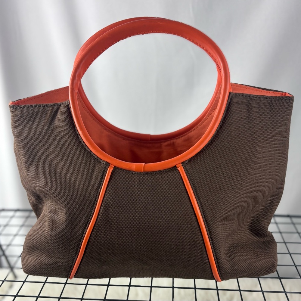 NWOT Victoria's Secrets Breathless Parfume Bag Round Handle Brown Orange